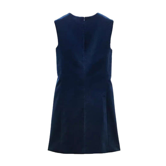 Navy Corduroy Mini Dress for Women