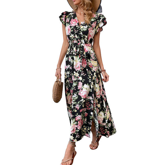 Retro Floral Midi Dress for Women - Vintage-Inspired Fashion