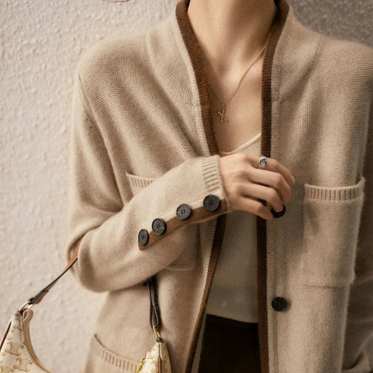 Stylish Two-Tone Knit Cardigan for Women - Versatile Layering Piece