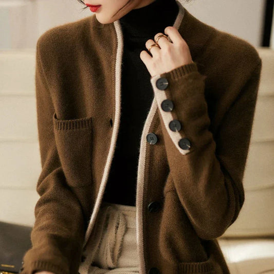 Stylish Two-Tone Knit Cardigan for Women - Versatile Layering Piece